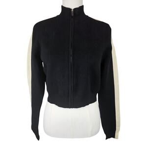 Spiritual Gangster Black & Tan Full-Zip Cropped Sweater w/Mock Neck‎